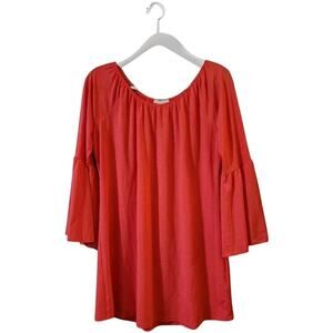 Spense Womens Pullover Tunic Size M Pink Slinky Stretch Bell Sleeve Wide Neck